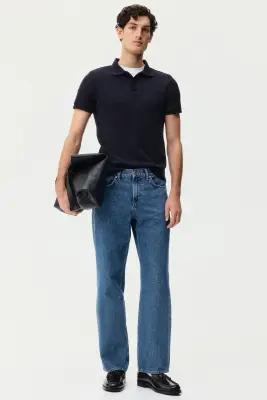 Polo Slim Fit en maille jacquard - Bleu foncé — photo 1