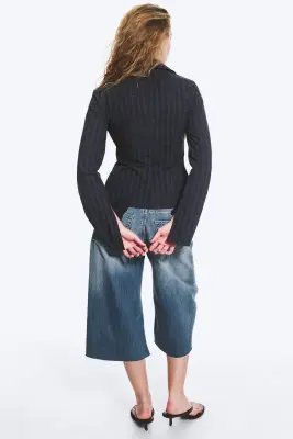 Blouse texturée Slim Fit - Bleu foncé rayé — photo 2