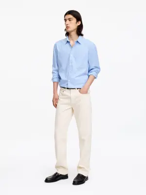 Chemise en popeline décontractée - Blanc/Bleu — photo 3