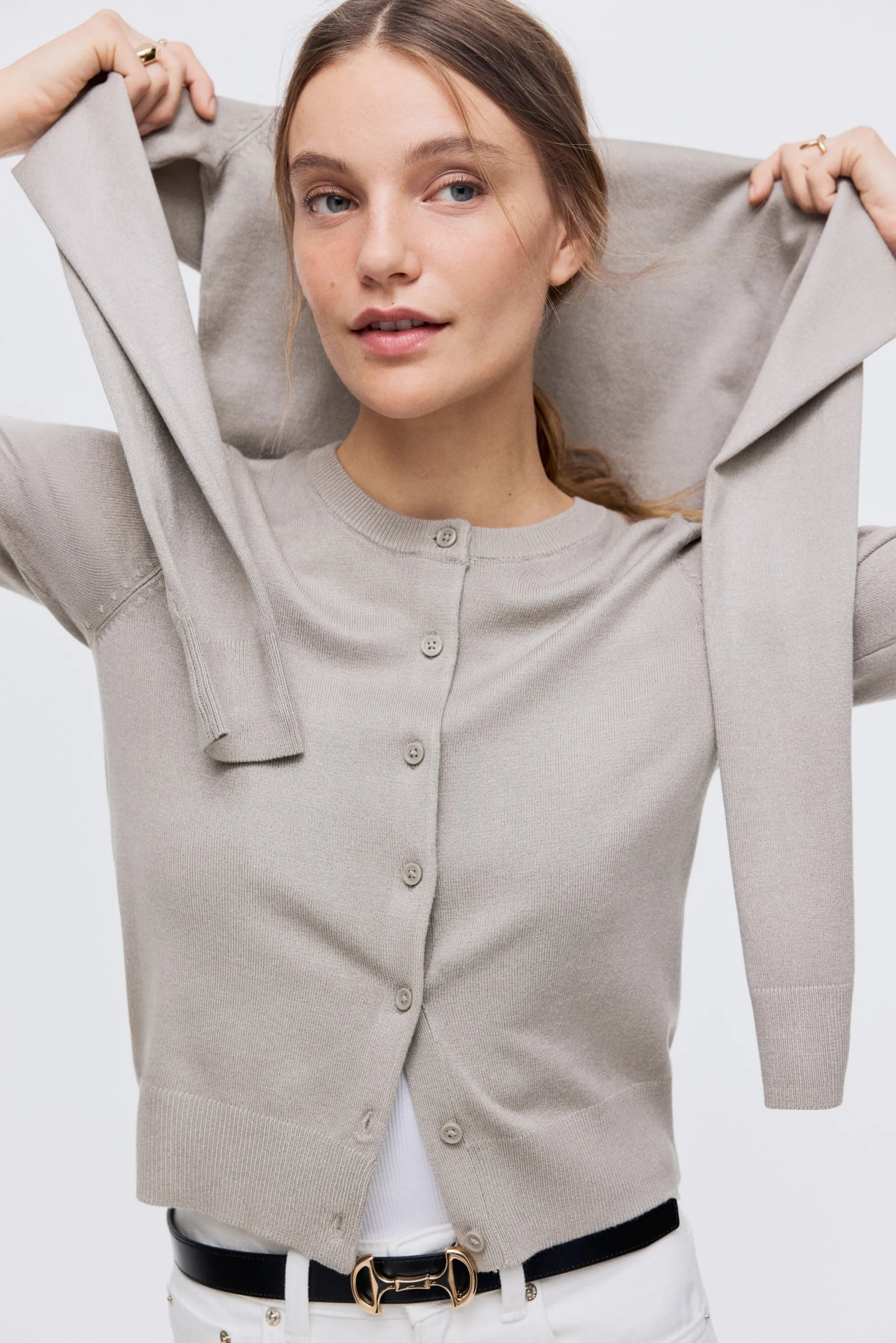 Gilet en maille fine - Grège clair