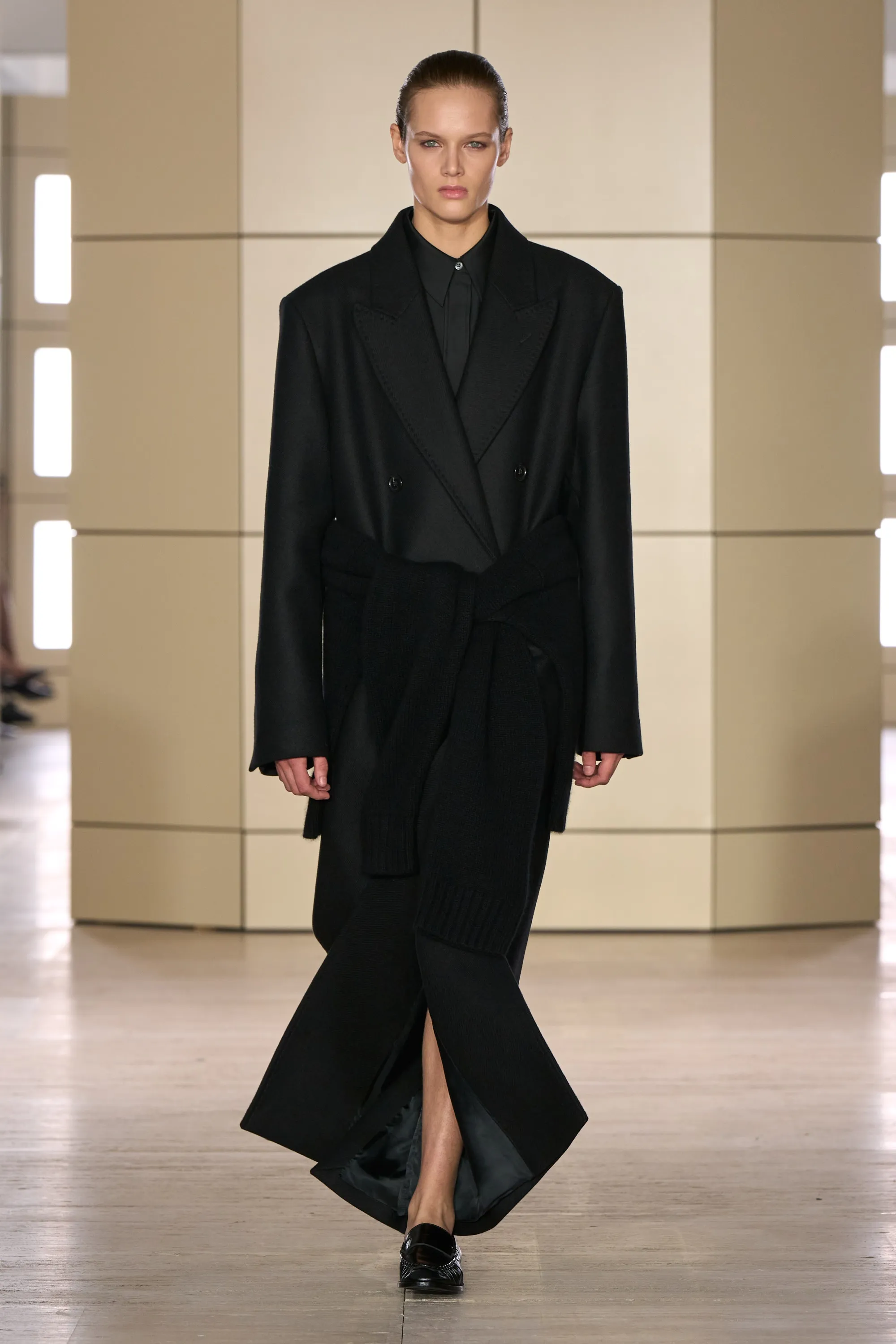 MANTEAU TAILLEUR CROISÉ EN LAINE MÉLANGÉE - NOIR