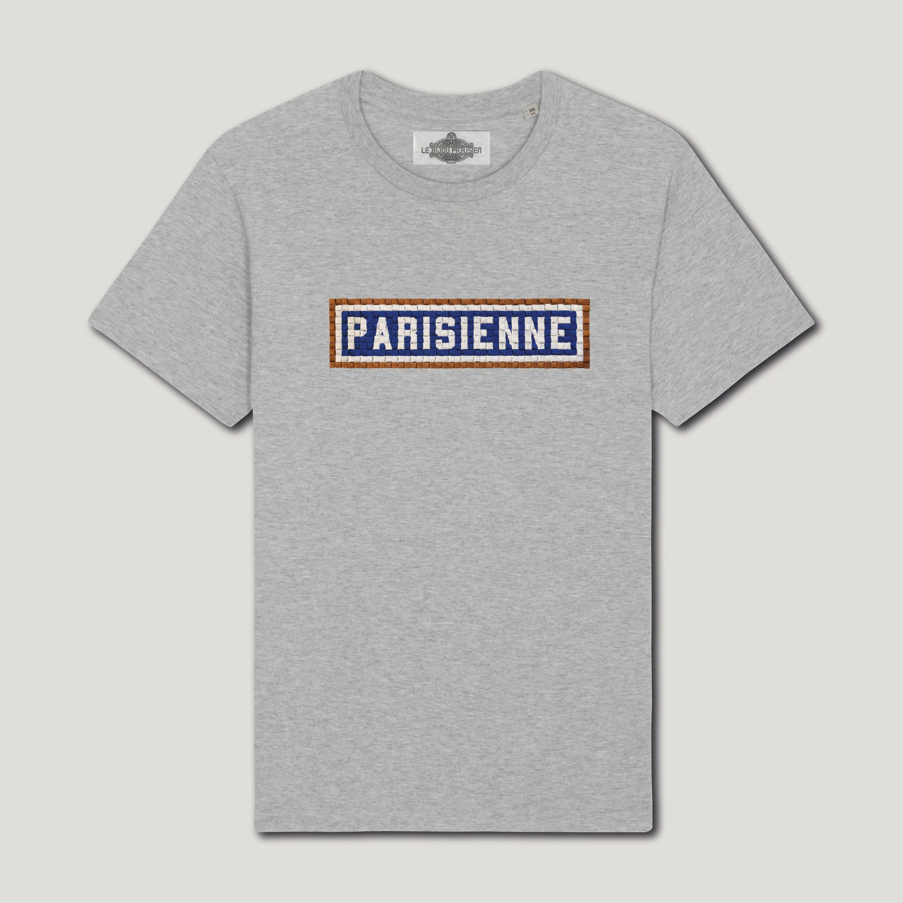 T-SHIRT COTON BIO BRODÉ - PARISIENNE - GRIS