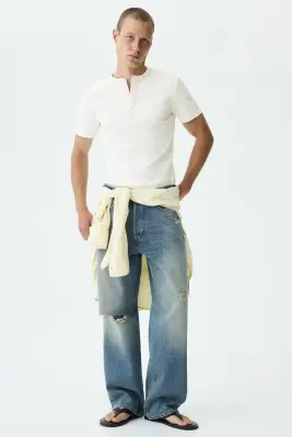 Slim Fit Henley top - Crème — photo 2