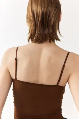 Top en mesh à effet ruché - Marron — photo 2