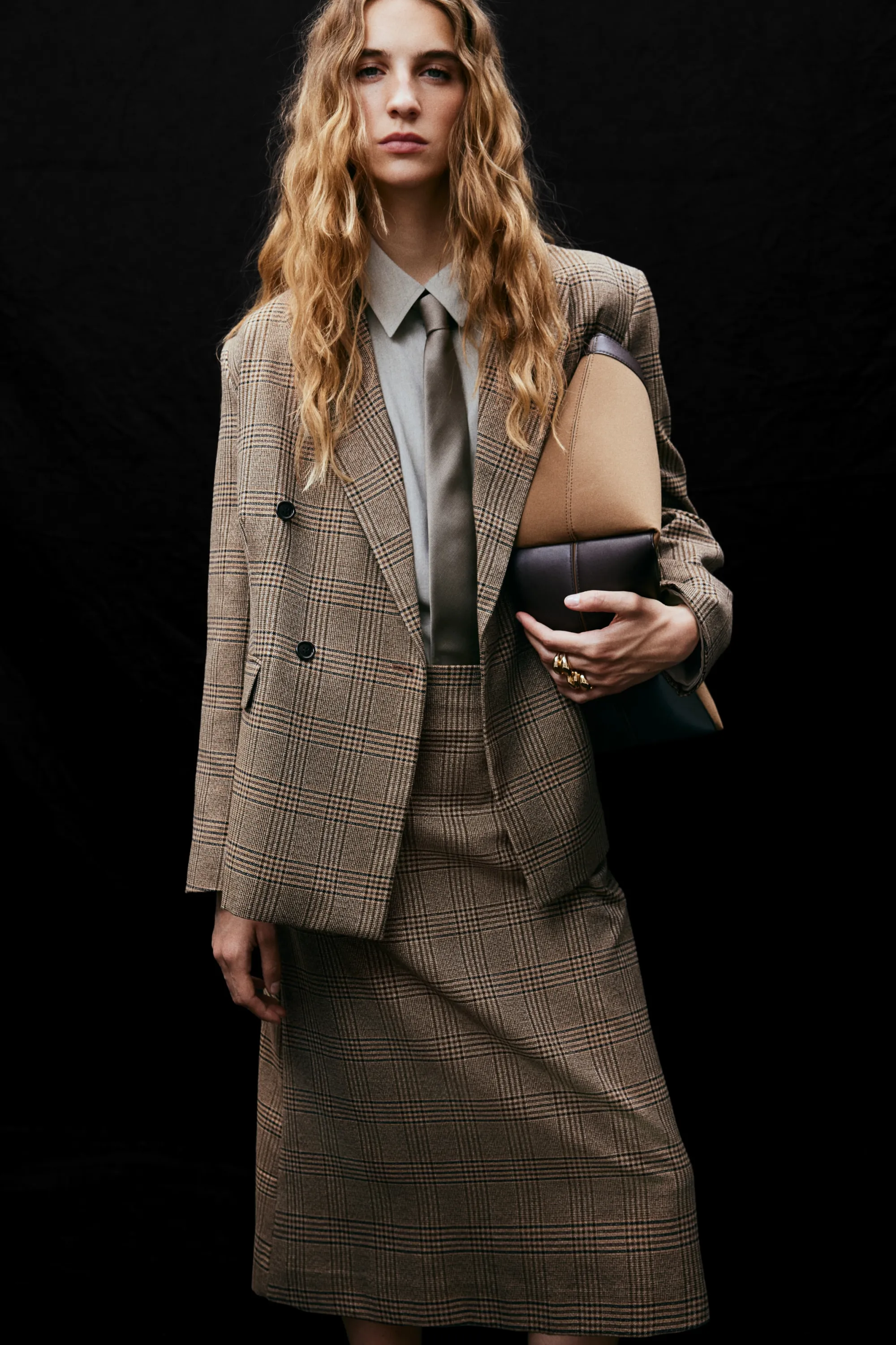 Jupe midi - Beige/carreaux