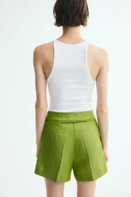 Short chic en lin mélangé - Vert — photo 2