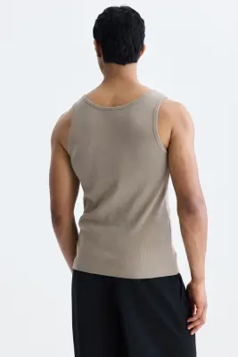Débardeur côtelé Slim Fit - Beige — photo 3