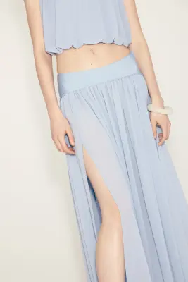 Jupe corolle maxi - Bleu clair — photo 2