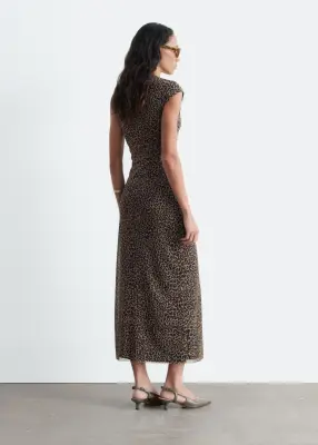 Robe froncée en jersey - Imprimé léopard brun — photo 5