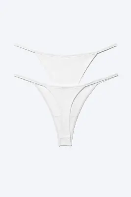 Lot de 2 strings tanga côtelés taille mi-haute - Blanc — photo 2