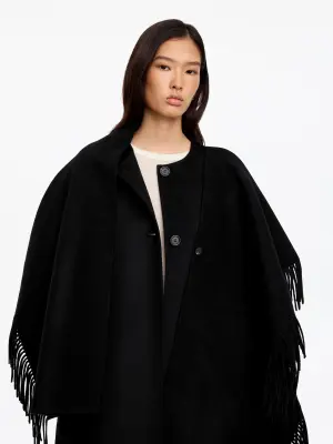 Manteau cape en laine mélangée doublée - Noir — photo 1