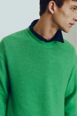 Pull Loose Fit en maille envers de laine mélangée - Vert vif — photo 2