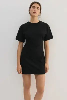 Robe T-shirt sablier en coton - Noir — photo 1