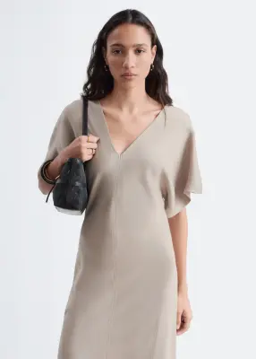 Robe longue à col en V - Beige pierre — photo 3