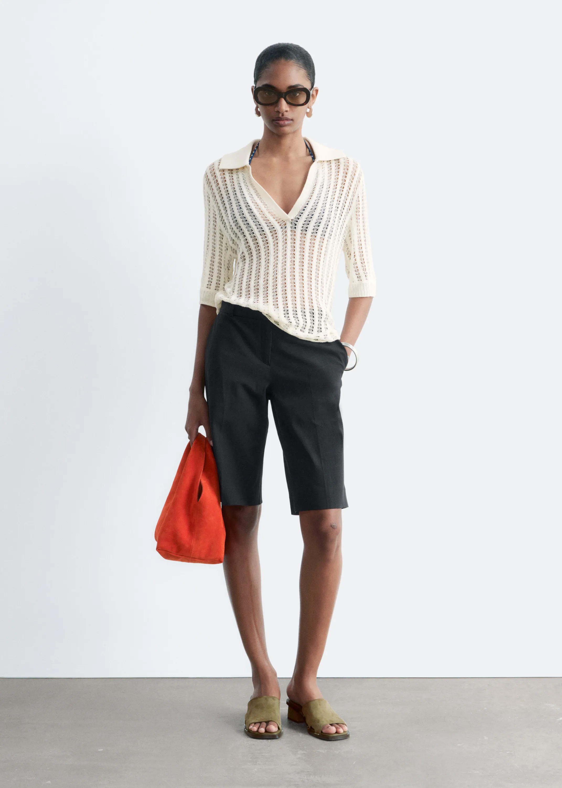 Polo en maille ajourée - Blanc