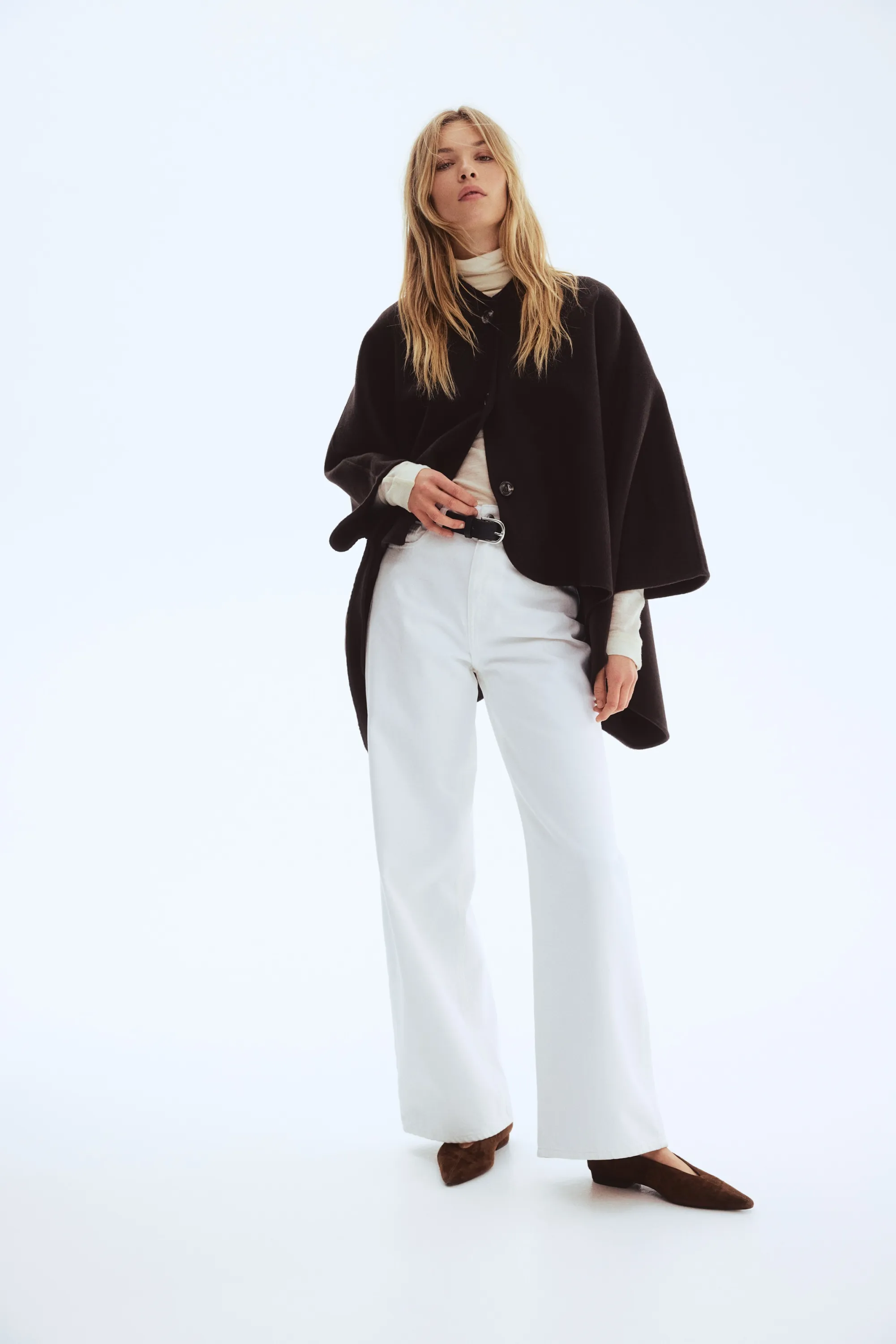Veste cape en laine mélangée - Marron foncé