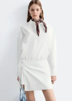 Robe-chemise courte à nouer - Blanc — photo 2