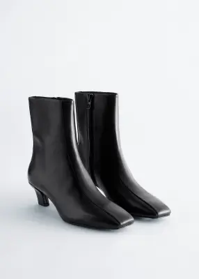 Bottines en cuir à petits talons - Noir — photo 2