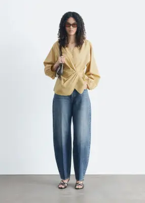 Blouse croisée en coton - Carreaux jaunes — photo 1