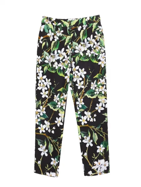 Pantalon slim fit imprimé fleuri noir vert et blanc Prix boutique $675 Taille XS