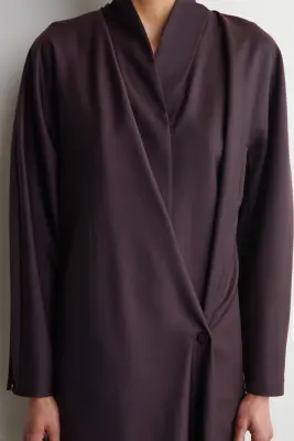 ROBE PORTEFEUILLE EN LAINE À COL CHÂLE - VIOLET — photo 2