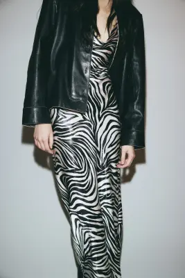 Robe à bretelles fines en satin - Blanc/imprimé zèbre — photo 2