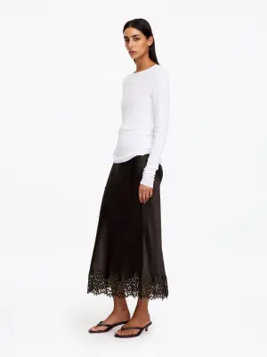 Jupe en satin avec finition en dentelle - Marron foncé — photo 1