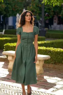 Estelle Button Down Dress - Forest green — photo 3