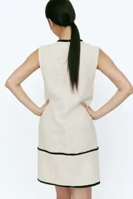Robe droite en lin mélangé - Beige clair/noir — photo 3