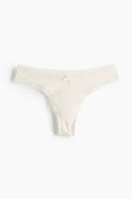 Lot de 5 culottes Brazilian en coton et dentelle - Bleu ancien/crème — photo 1