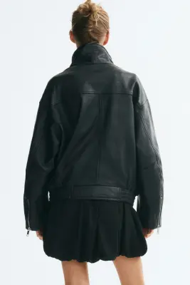 Veste oversize en cuir - Noir — photo 4