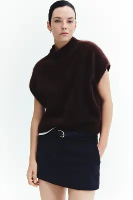 Pull sans manches en laine avec col cheminée - Marron foncé — photo 1