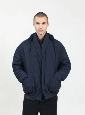 Kimono Puffer Jacket in Navy Blue Ecocare Microfiber