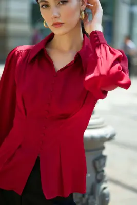 Posie Silk Blouse - Bordeaux — photo 3