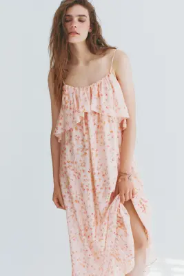 Robe trapèze volantée - Rose clair/fleuri — photo 3