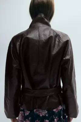 Veste croisée en tissu enduit - Marron foncé — photo 3