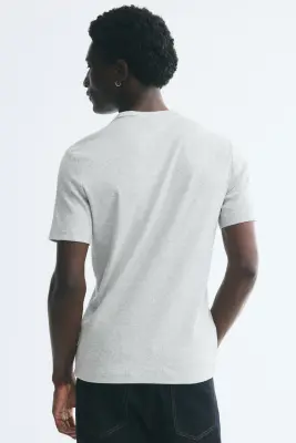T-shirt côtelé Slim Fit - Gris clair chiné — photo 4