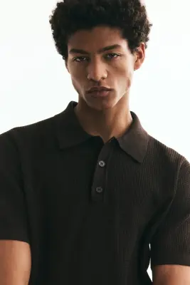 Polo Regular Fit en maille - Marron foncé — photo 2