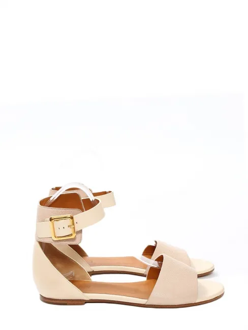Sandales plates LAZISE en cuir beige et rose poudre NEUVES Px boutique 475€ Taille 36,5
