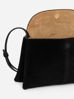 Sac bandoulière en croûte de cuir suédé - Noir — photo 3