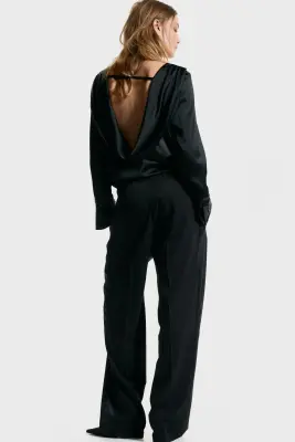 Blouse à dos bénitier avec perles fantaisie - Noir — photo 1