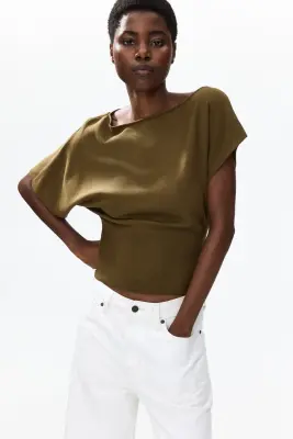Top asymétrique en maille fine - Vert kaki foncé — photo 1