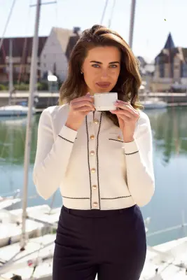 Lillianna Short Cardigan - Cream with navy — photo 2