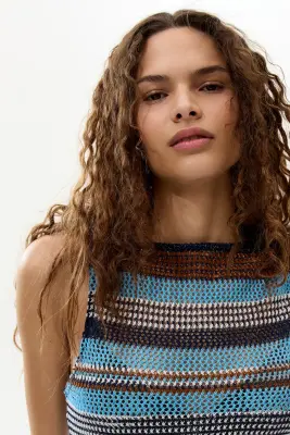 Robe scintillante en maille ajourée - Bleu/marron — photo 1