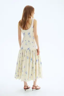 Robe longue en coton - Crème/bleu/fleuri — photo 2
