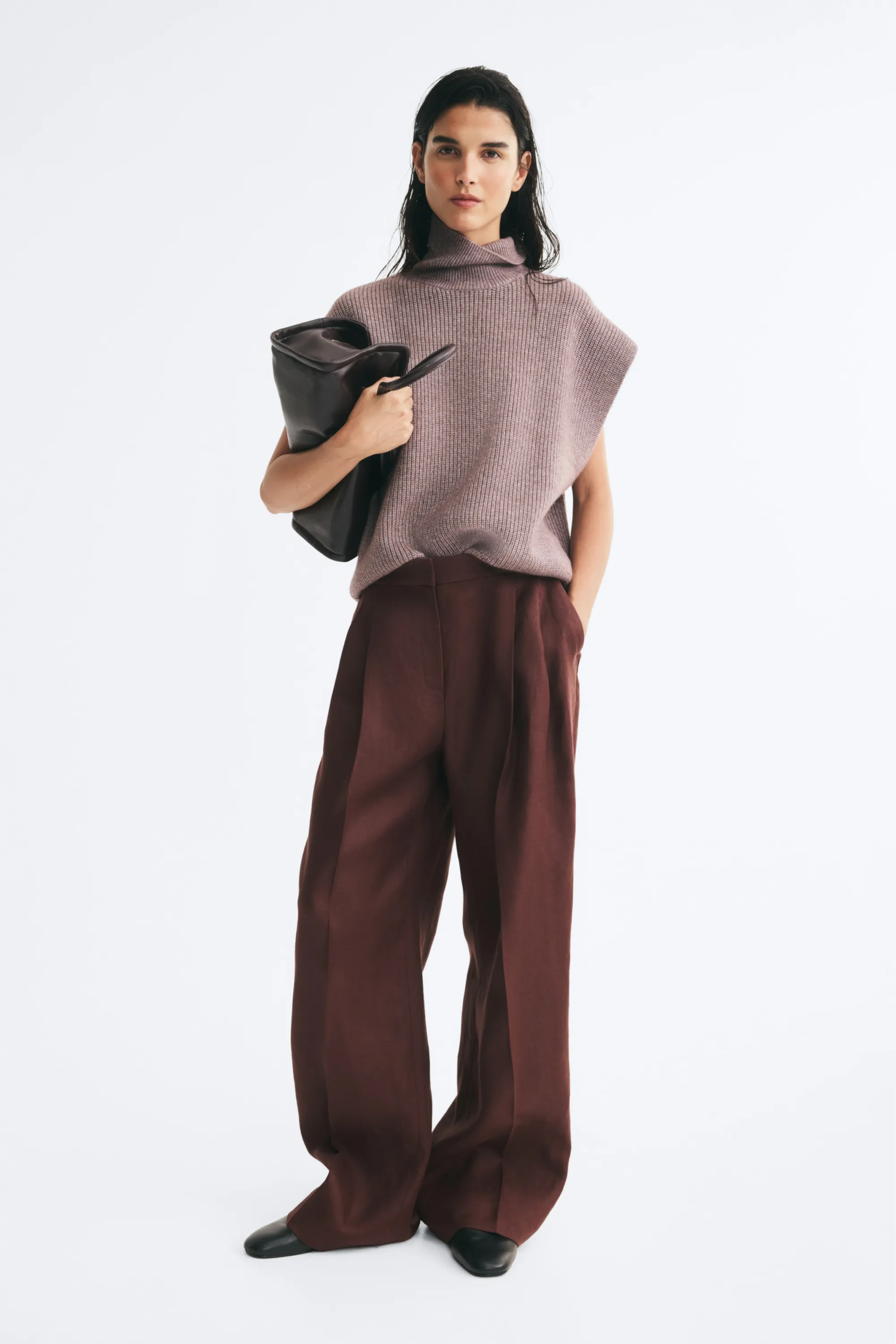 Pull sans manches loose avec col cheminée - Violet ancien clair