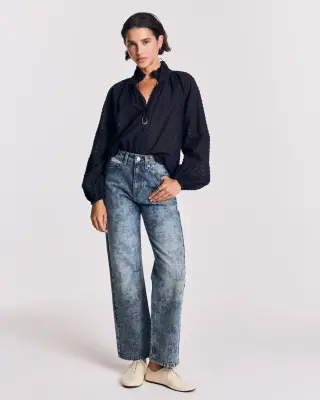 Blouse Camille plumetis bleu nuit — photo 2