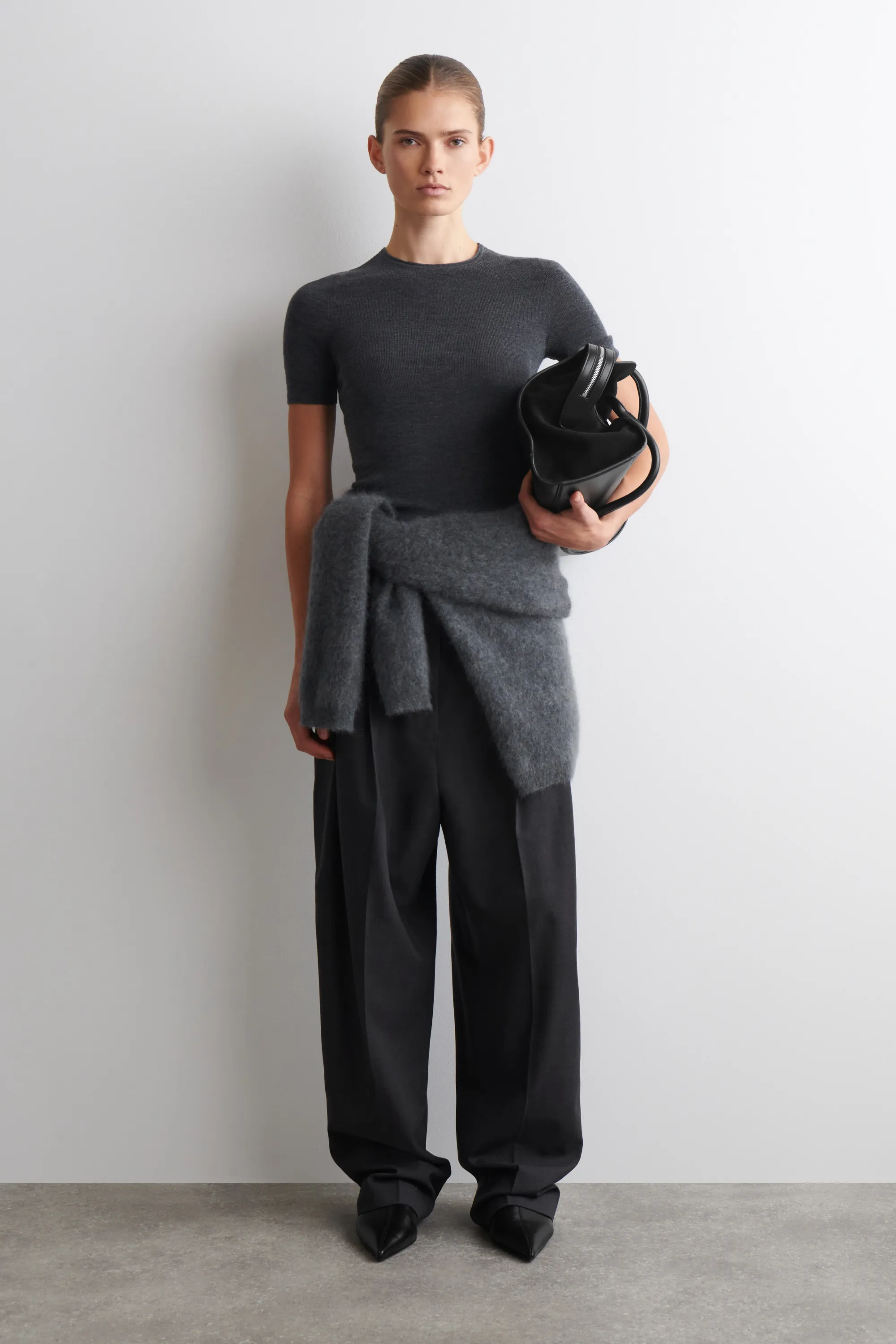 T-SHIRT SANS COUTURE EN LAINE MÉRINOS - GRIS ANTHRACITE CHINÉ