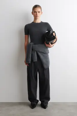 T-SHIRT SANS COUTURE EN LAINE MÉRINOS - GRIS ANTHRACITE CHINÉ — photo 1