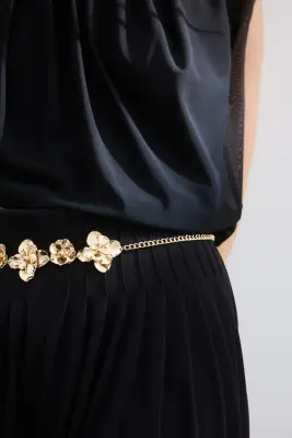 Chaîne de taille avec détails fleuris - Doré — photo 1